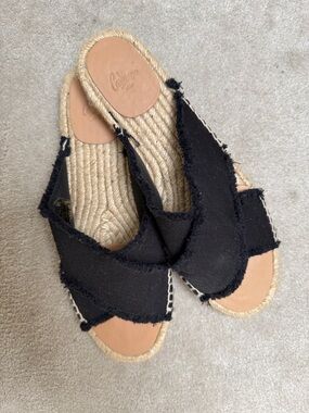 Castaner Black Frayed Espadrille Slide Sandals